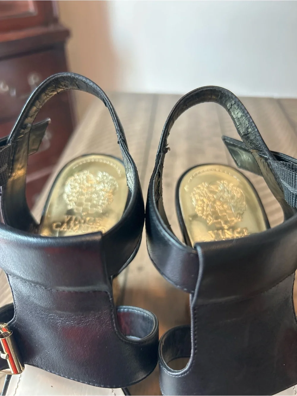 Vince Camuto Black Double Buckle Block Heel Sandals